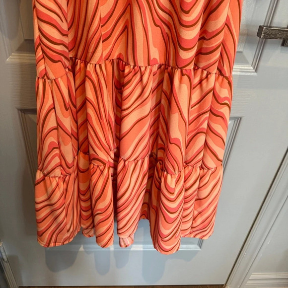 NWT Dex Tiered Midi Dress Sz  XS Coral Swirl Psychedelic Funky Hippie Wrap Front - Picture 6 of 16